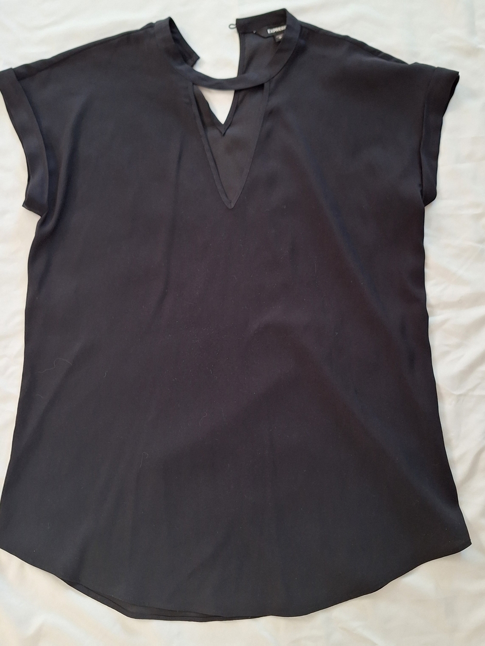 Express Black Keyhole Cap-Sleeve Blouse - Women
